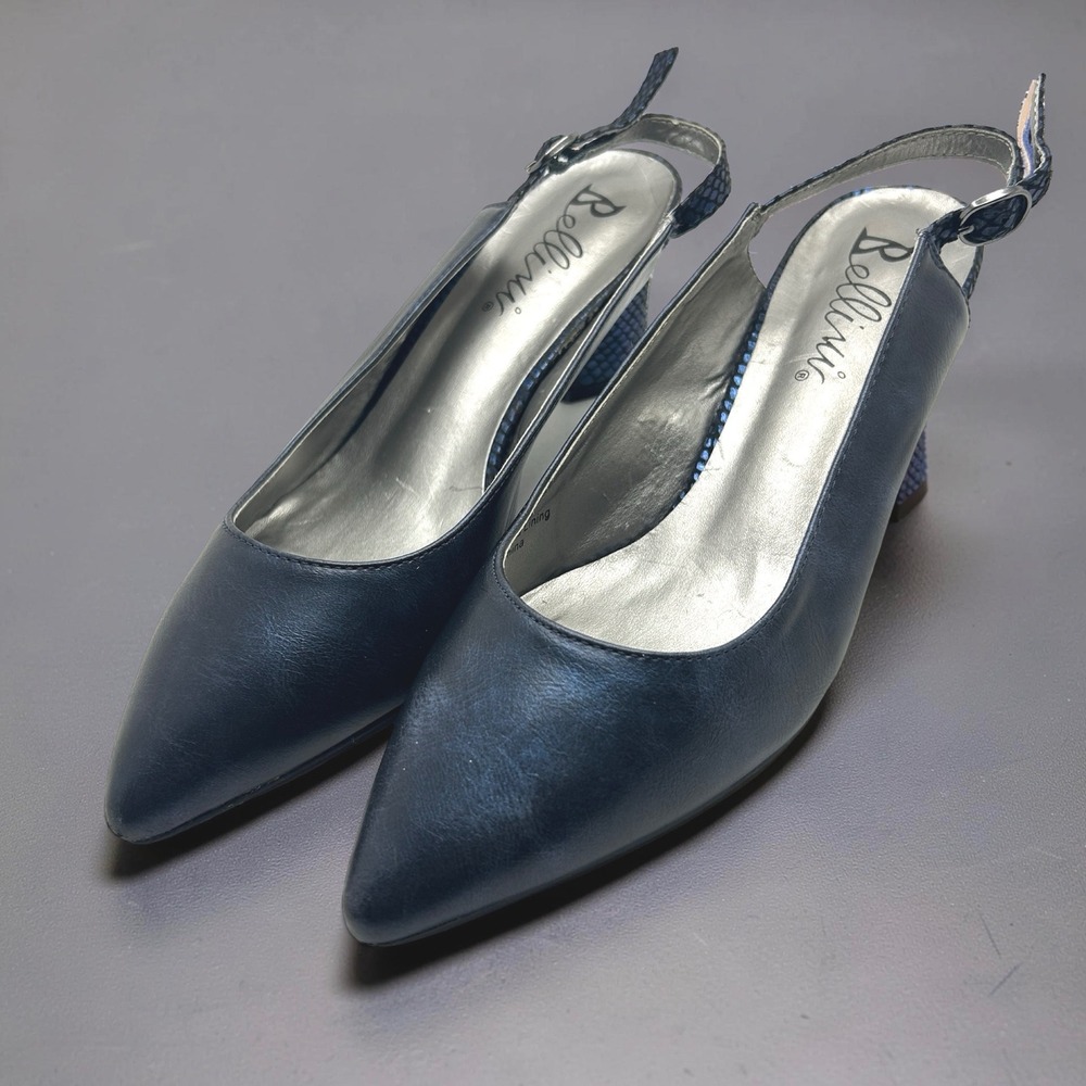 Bellini Ladybug Heels Women 9W Navy Excellent Snakeskin Block Heel Slingback
